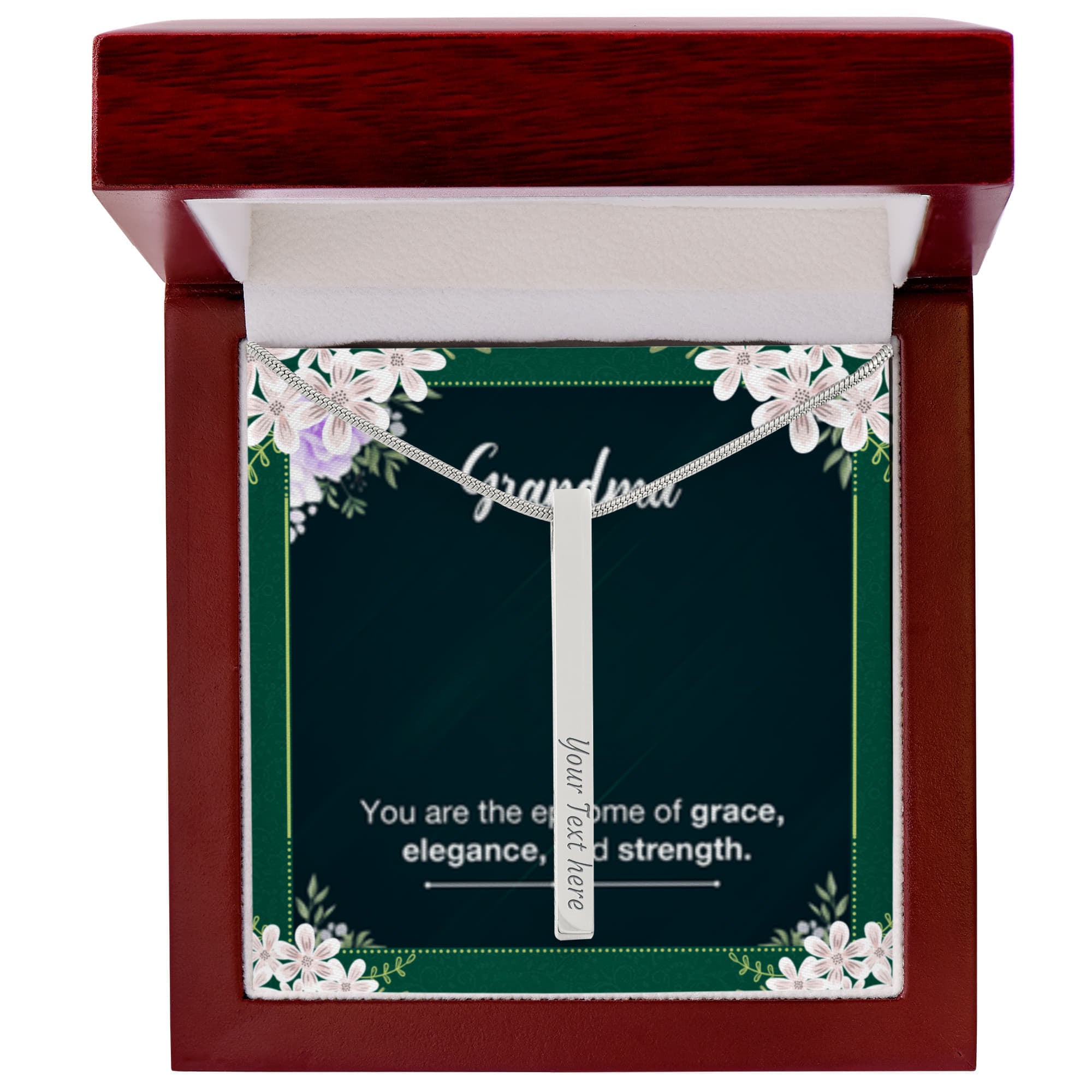 Grandma's Grace, Elegance, Strength - Custom Engraved 4-Sided Stick Necklace