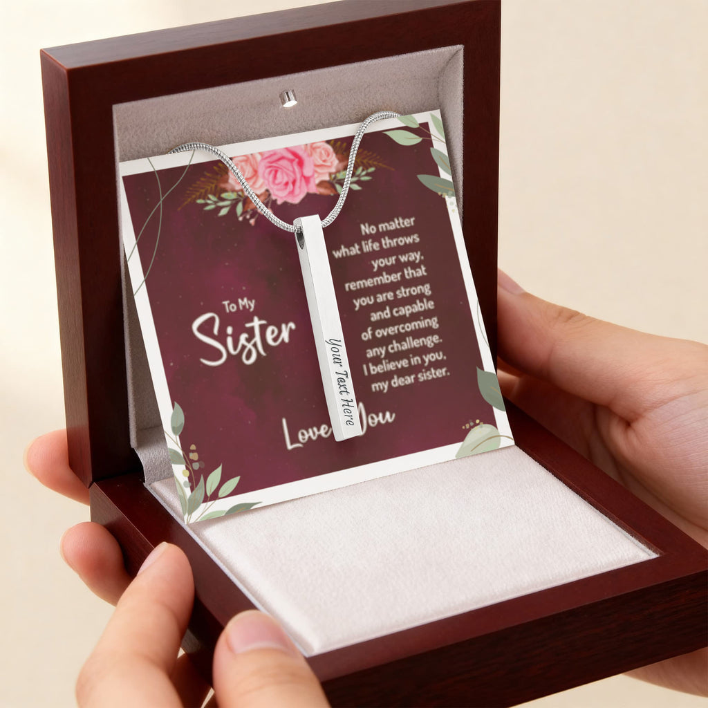 Sister- No Matter What - I love You! - Engraved 4-Sided Stick Necklace