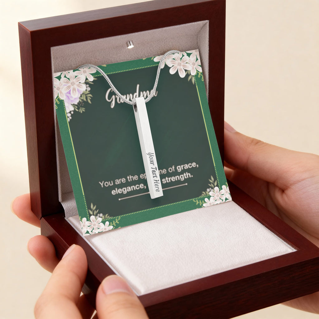 Grandma's Grace, Elegance, Strength - Custom Engraved 4-Sided Stick Necklace