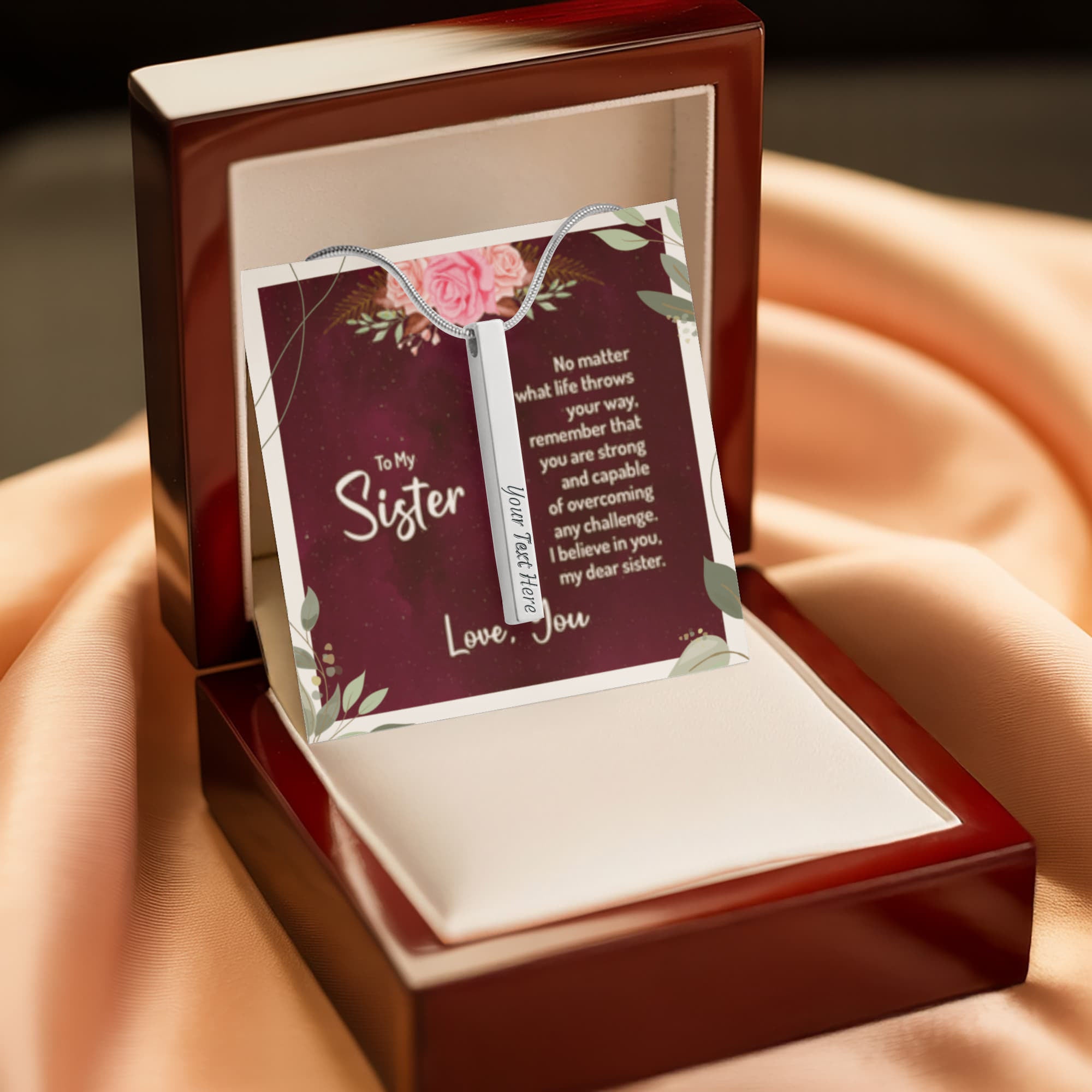 Sister- No Matter What - I love You! - Engraved 4-Sided Stick Necklace
