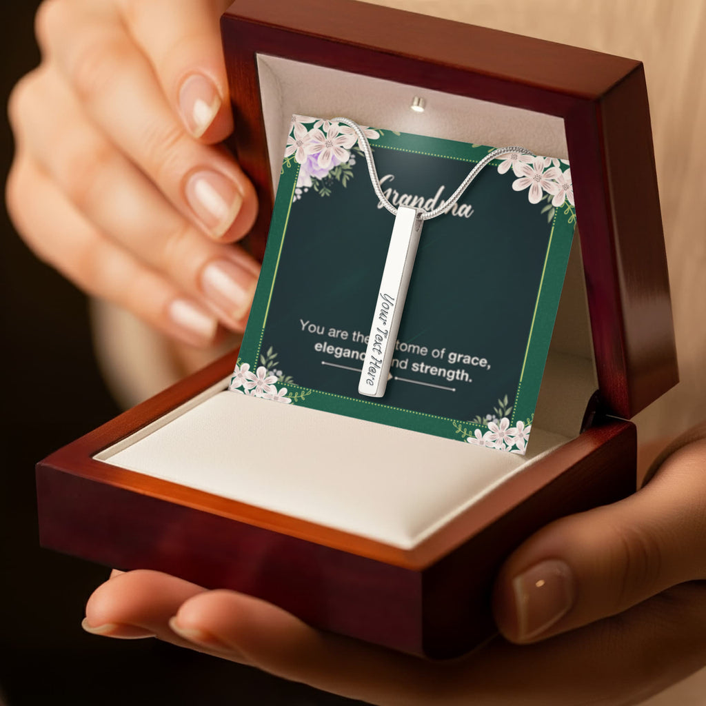 Grandma's Grace, Elegance, Strength - Custom Engraved 4-Sided Stick Necklace