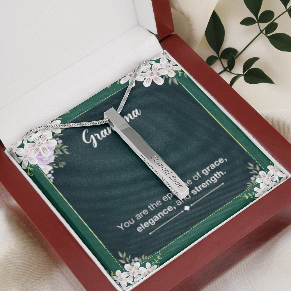 Grandma's Grace, Elegance, Strength - Custom Engraved 4-Sided Stick Necklace