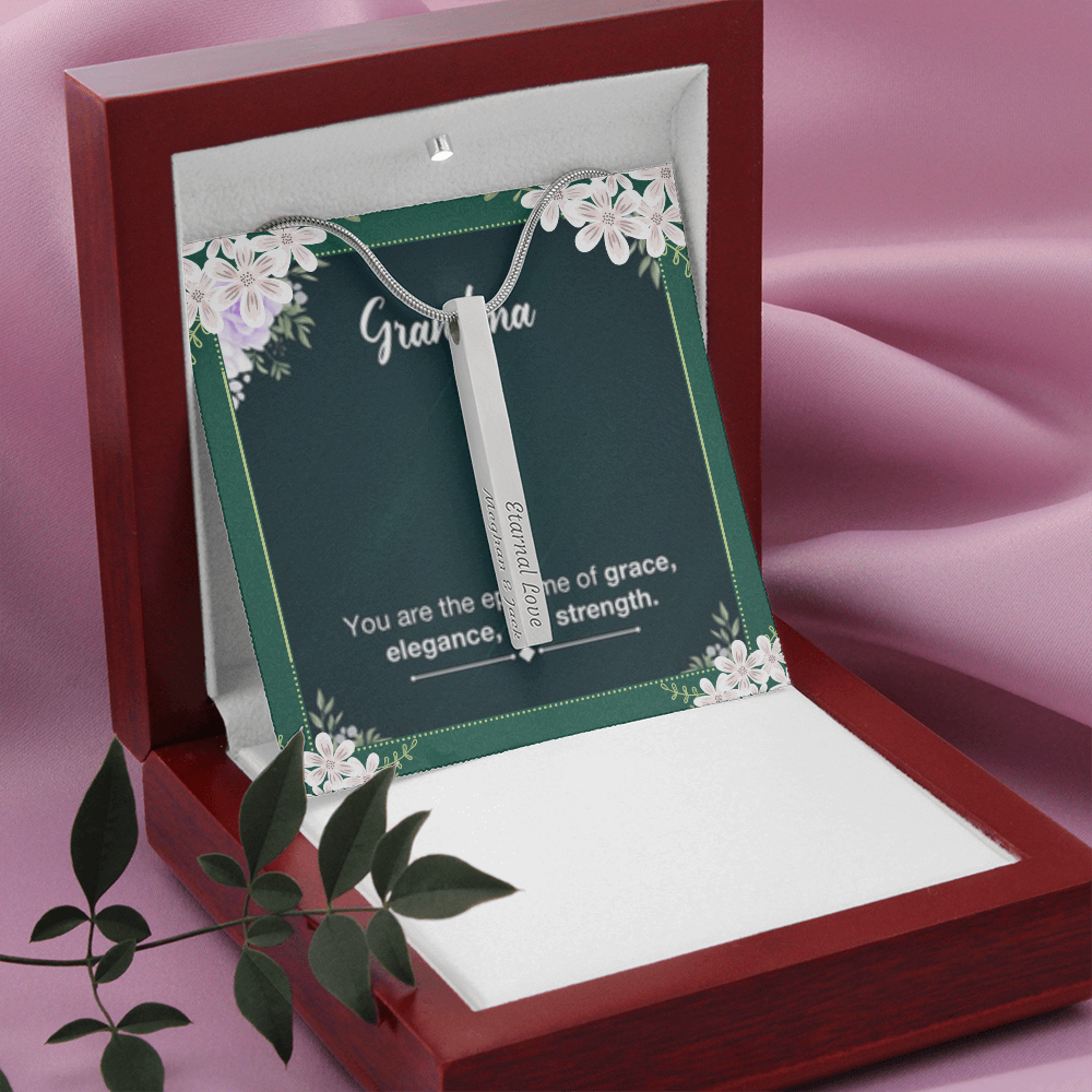 Grandma's Grace, Elegance, Strength - Custom Engraved 4-Sided Stick Necklace