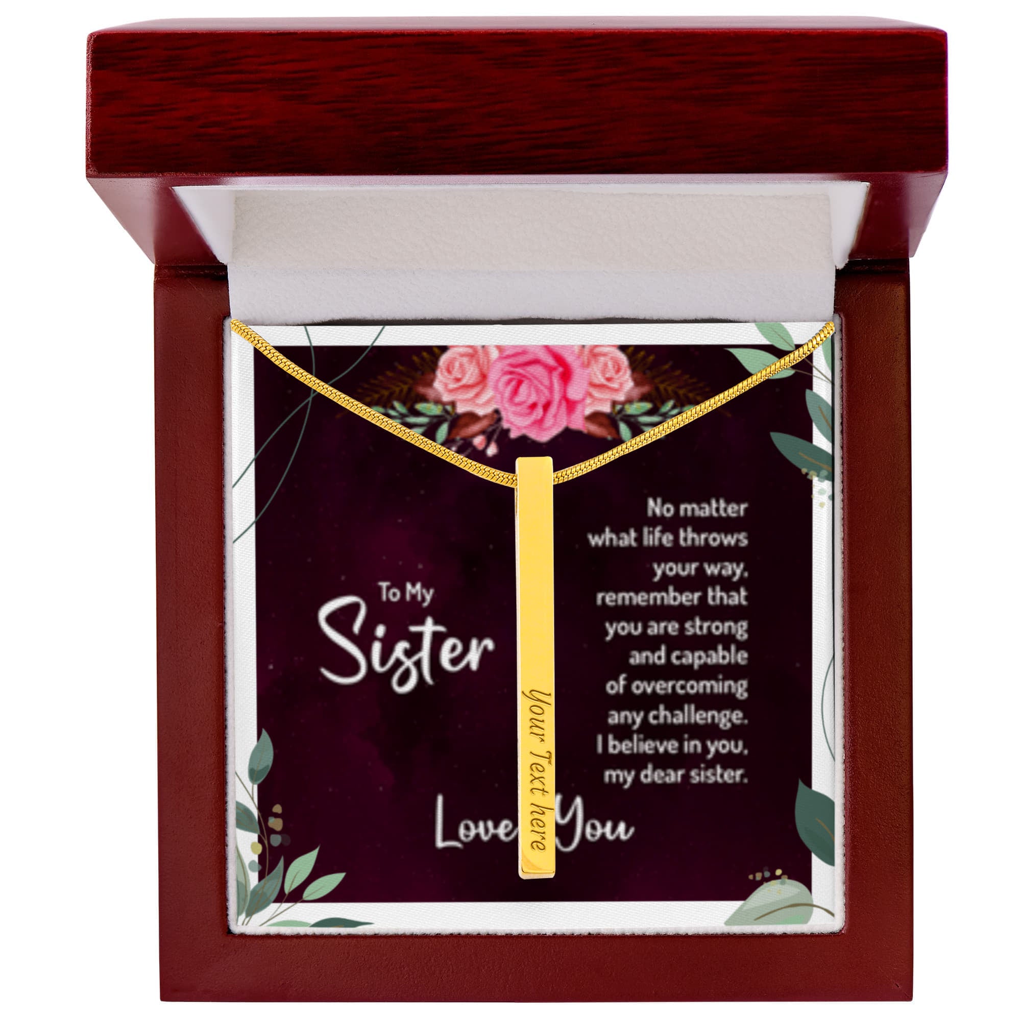 Sister- No Matter What - I love You! - Engraved 4-Sided Stick Necklace