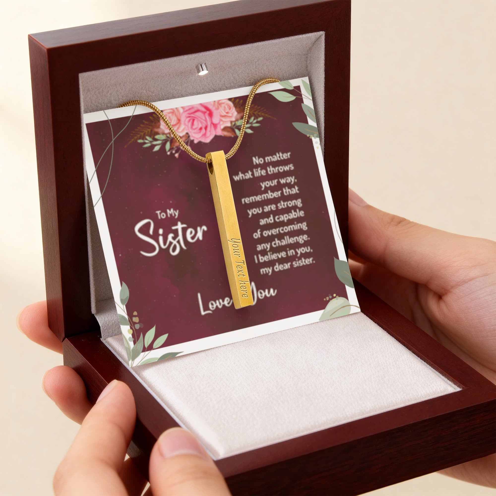 Sister- No Matter What - I love You! - Engraved 4-Sided Stick Necklace