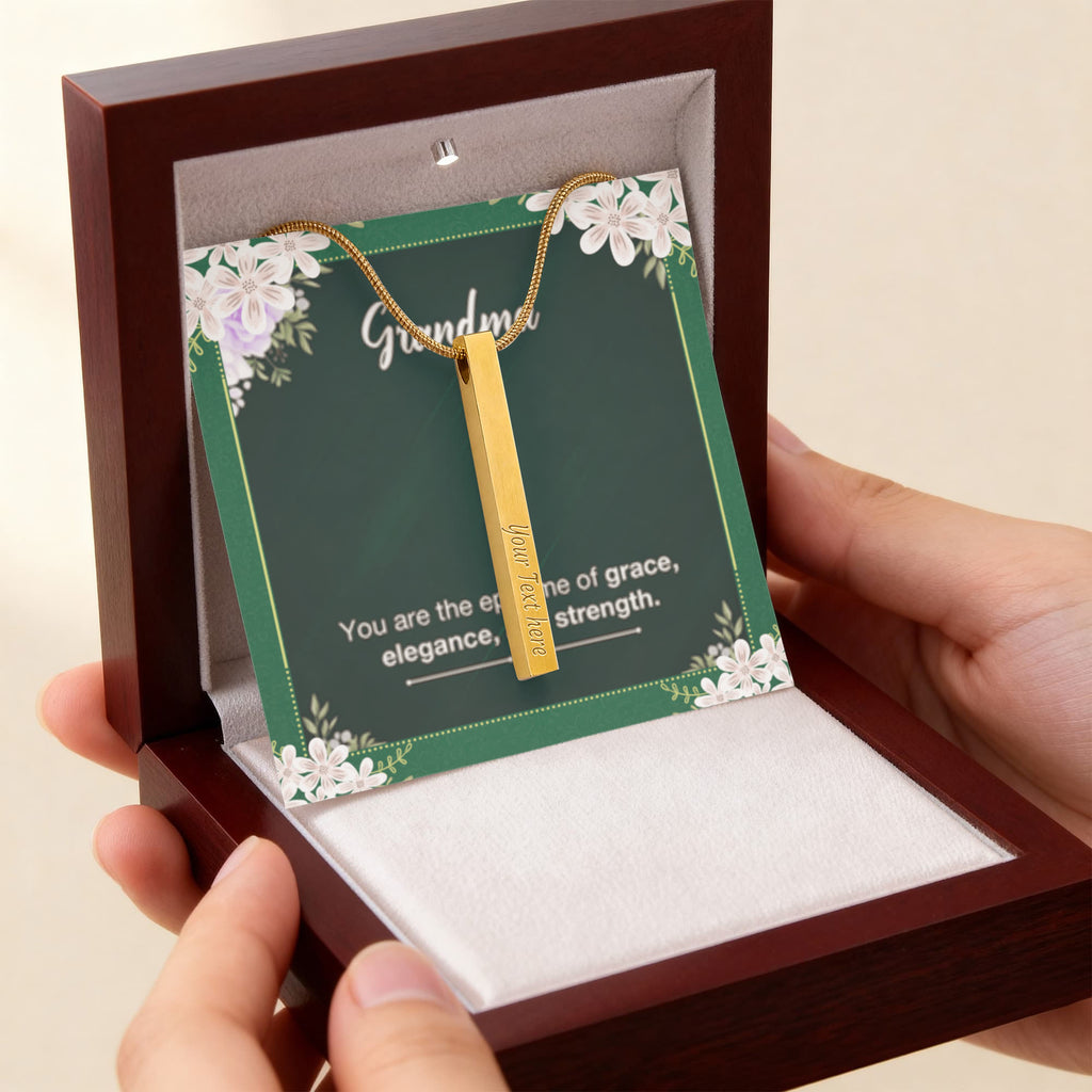 Grandma's Grace, Elegance, Strength - Custom Engraved 4-Sided Stick Necklace