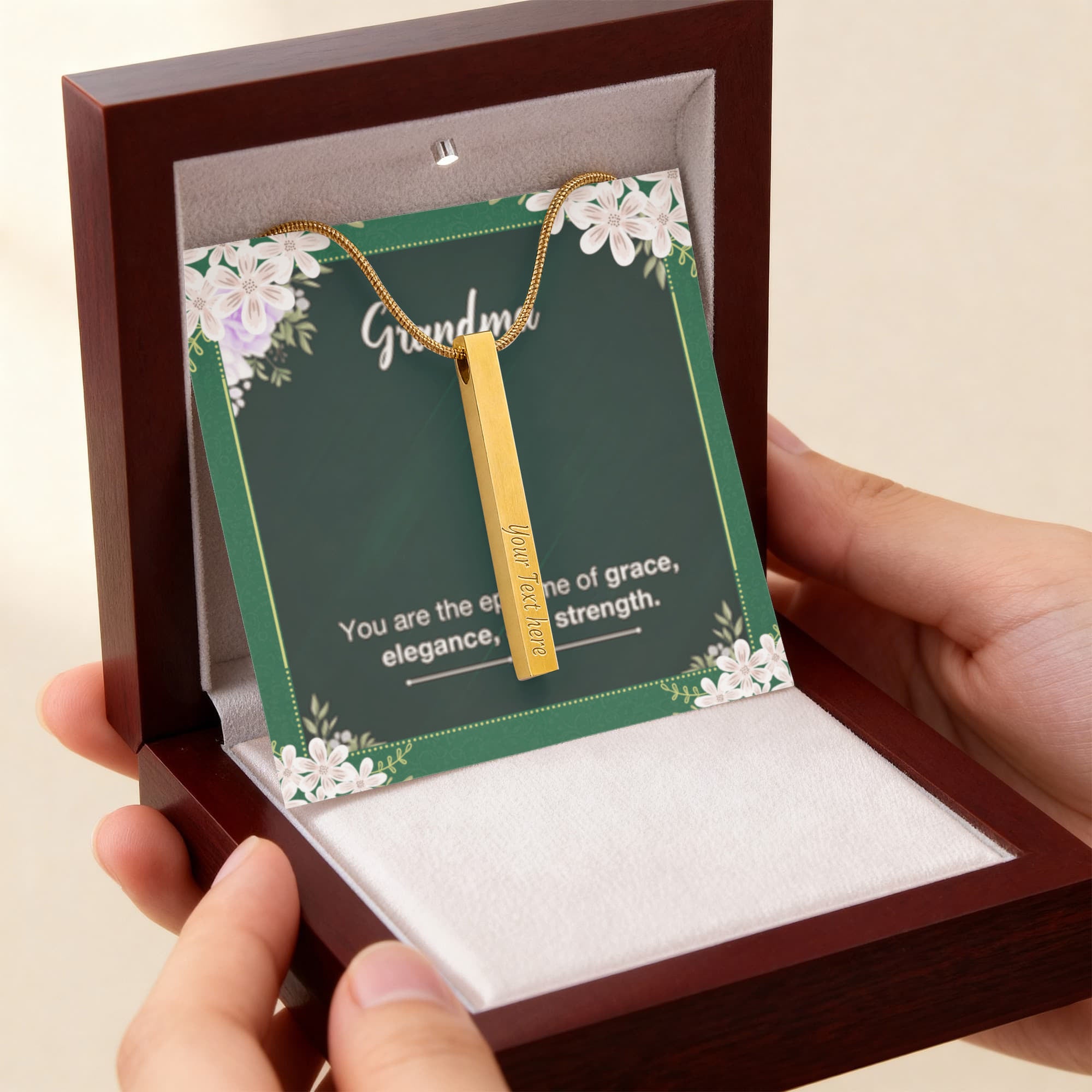 Grandma's Grace, Elegance, Strength - Custom Engraved 4-Sided Stick Necklace