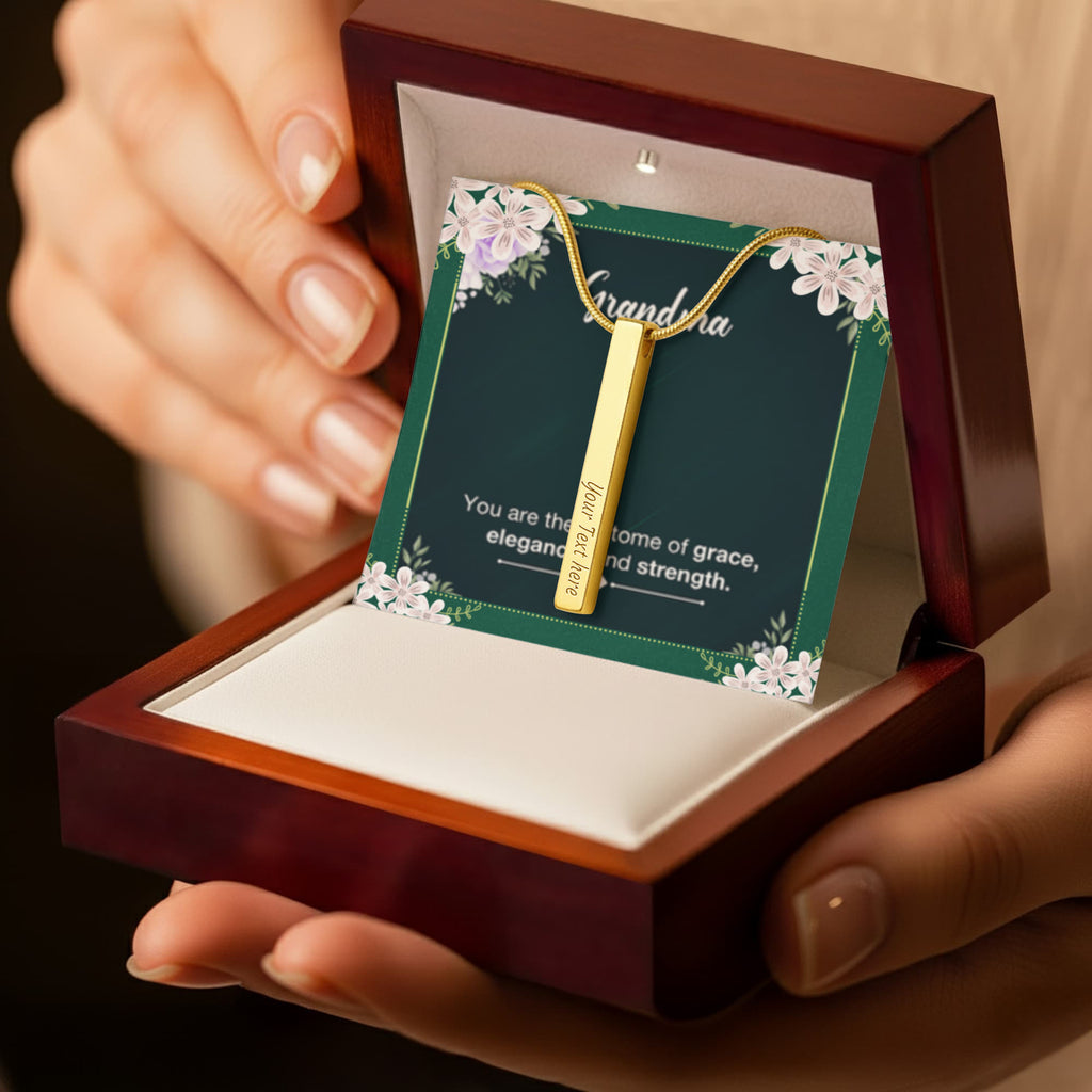 Grandma's Grace, Elegance, Strength - Custom Engraved 4-Sided Stick Necklace