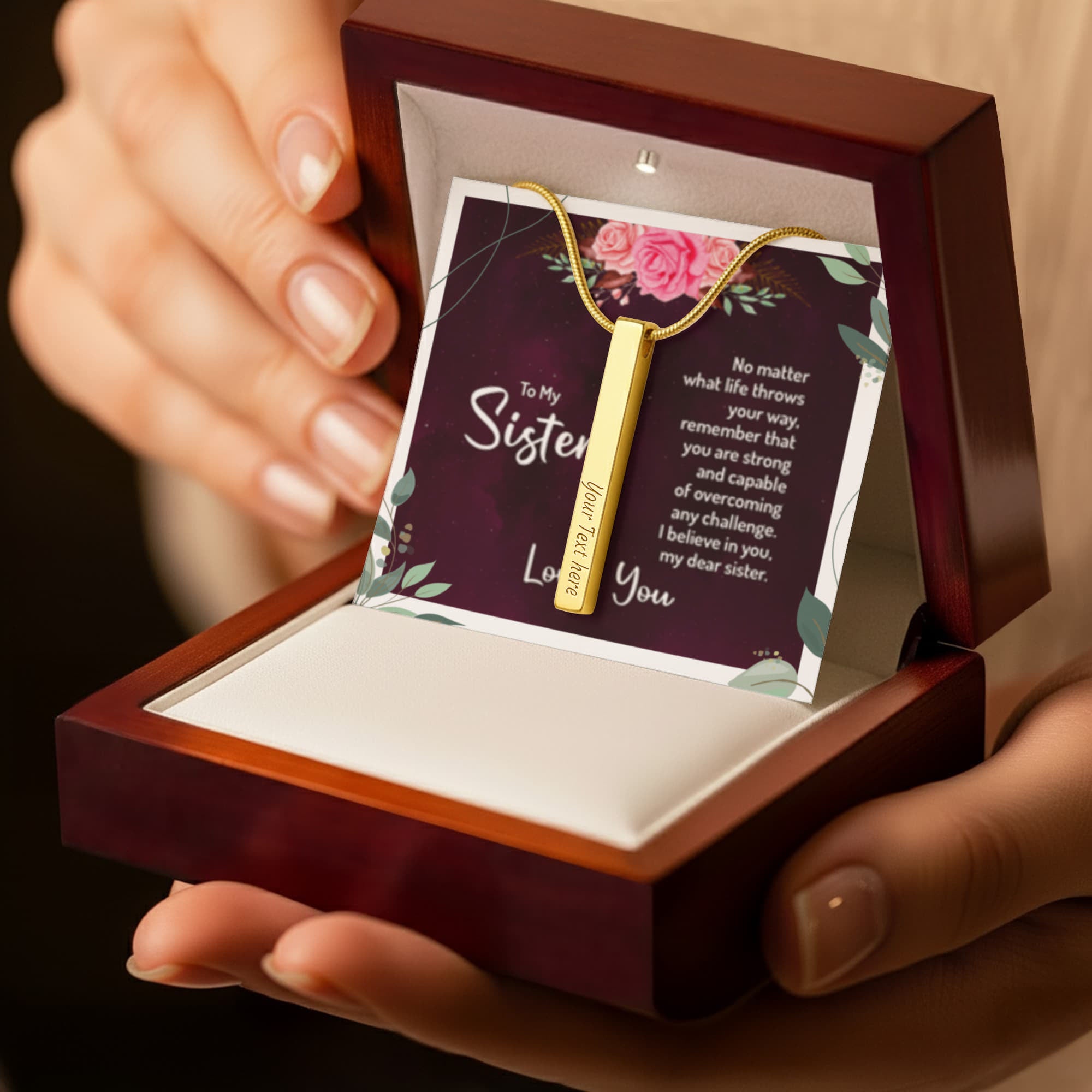 Sister- No Matter What - I love You! - Engraved 4-Sided Stick Necklace