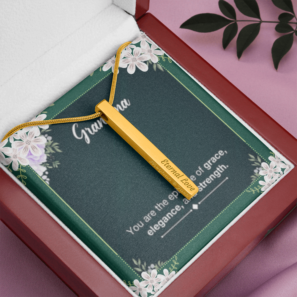 Grandma's Grace, Elegance, Strength - Custom Engraved 4-Sided Stick Necklace