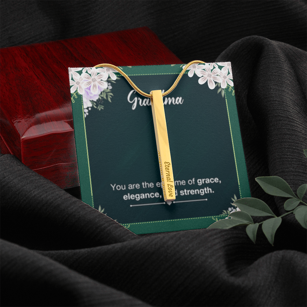 Grandma's Grace, Elegance, Strength - Custom Engraved 4-Sided Stick Necklace