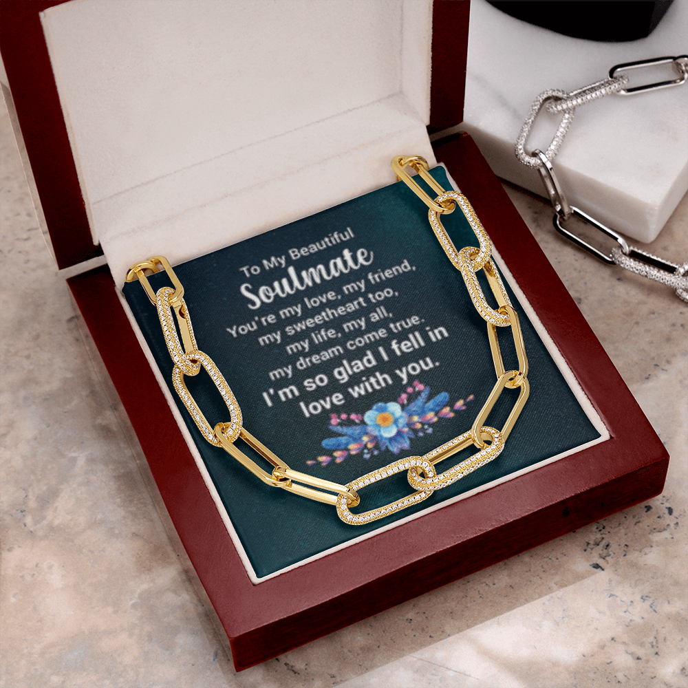 Soulmate- I'm So Glad i Fell In Love With You! -  Paperclip CZ Chain Link- 14k Gold Finish!