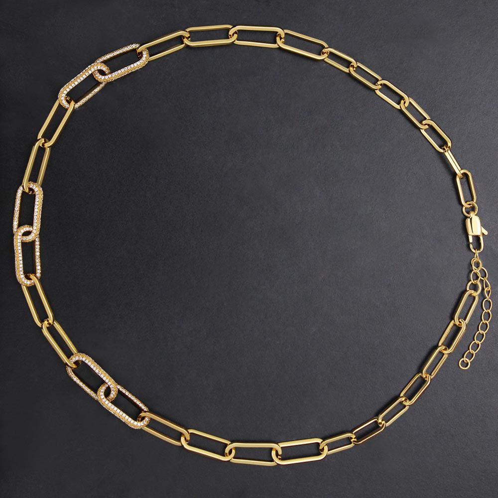 Soulmate- I'm So Glad i Fell In Love With You! -  Paperclip CZ Chain Link- 14k Gold Finish!