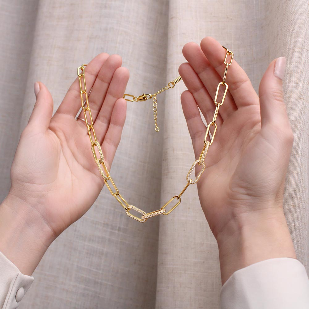 FOREVER LINKED- TO MY BEAUTIFUL WIFE - Paperclip Chain Embellished in CZ Stones.