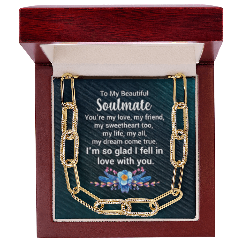 Soulmate- I'm So Glad i Fell In Love With You! -  Paperclip CZ Chain Link- 14k Gold Finish!