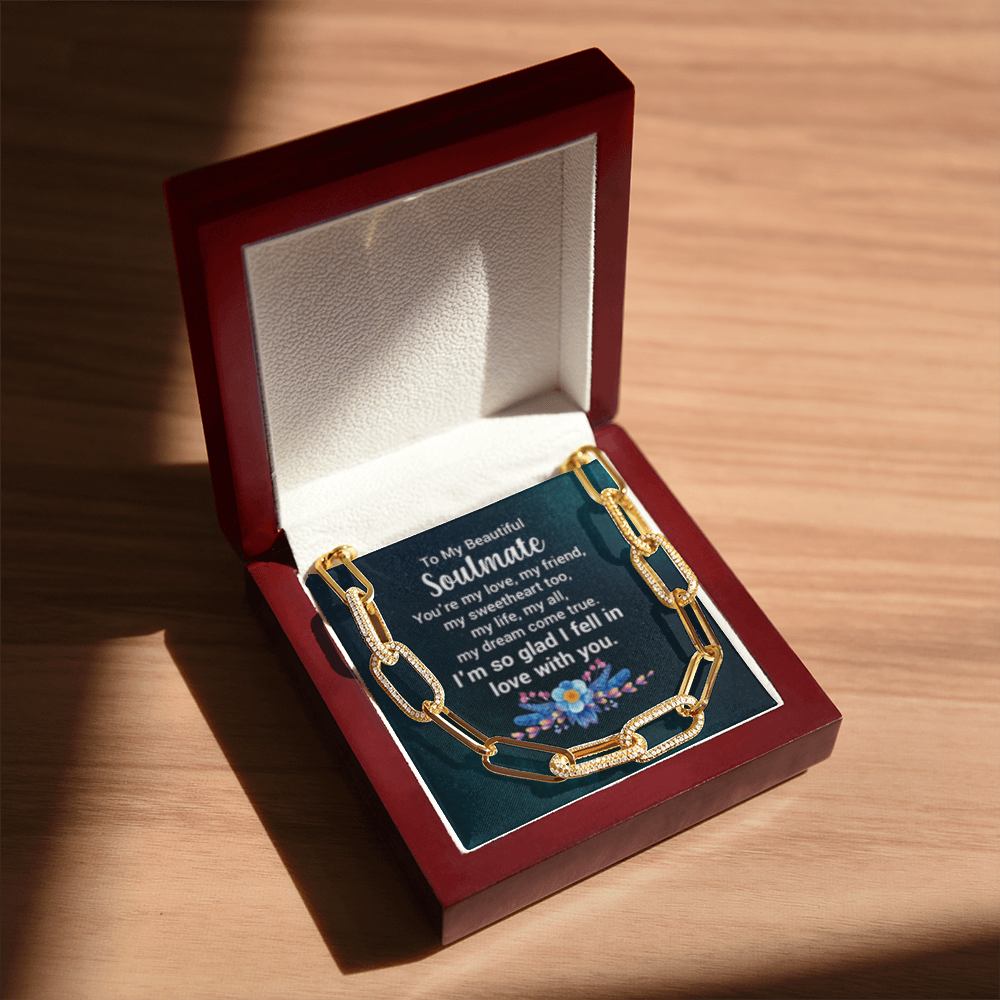 Soulmate- I'm So Glad i Fell In Love With You! -  Paperclip CZ Chain Link- 14k Gold Finish!