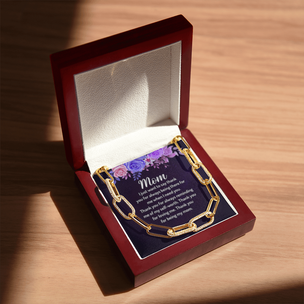 Mom - Thank you for reminding me of my  Self-Worth.- Paperclip CZ Chain Link- 14k Gold Finish!