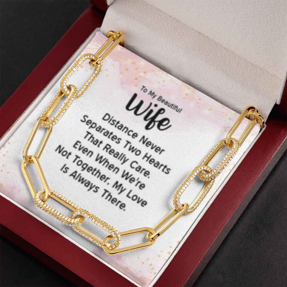 FOREVER LINKED- TO MY BEAUTIFUL WIFE - Paperclip Chain Embellished in CZ Stones.