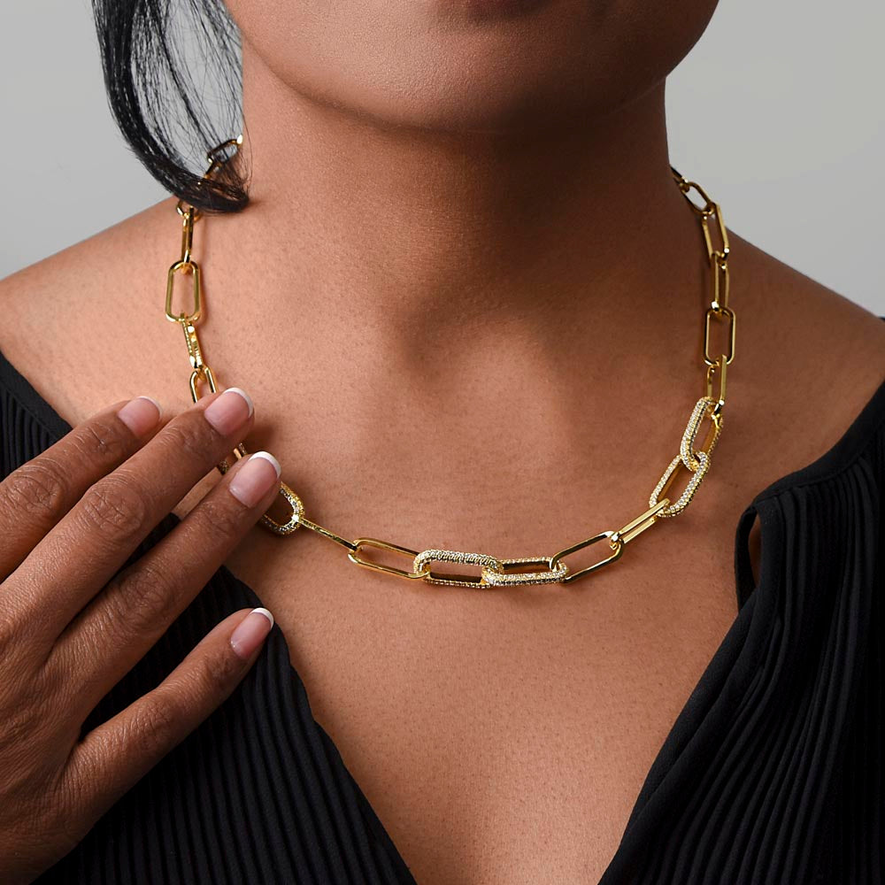 Soulmate- I'm So Glad i Fell In Love With You! -  Paperclip CZ Chain Link- 14k Gold Finish!