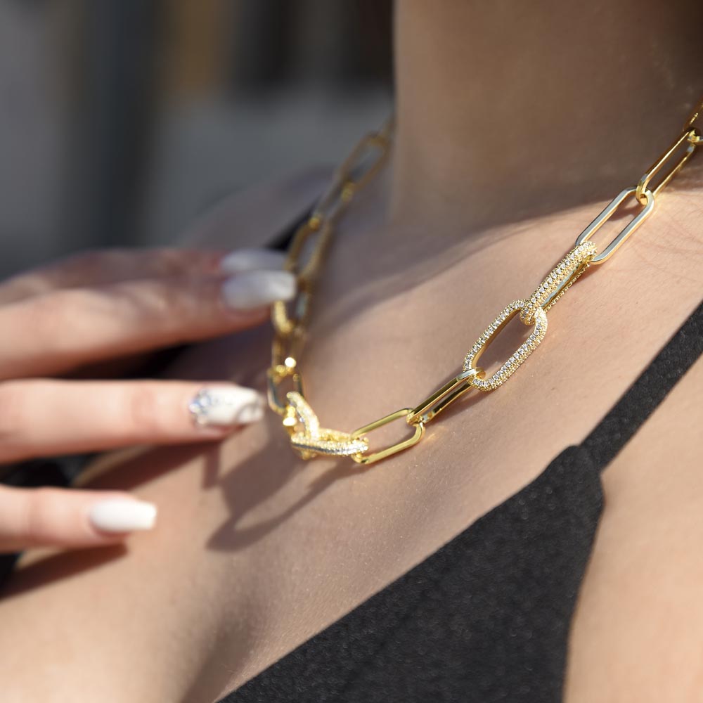 FOREVER LINKED- TO MY BEAUTIFUL WIFE - Paperclip Chain Embellished in CZ Stones.