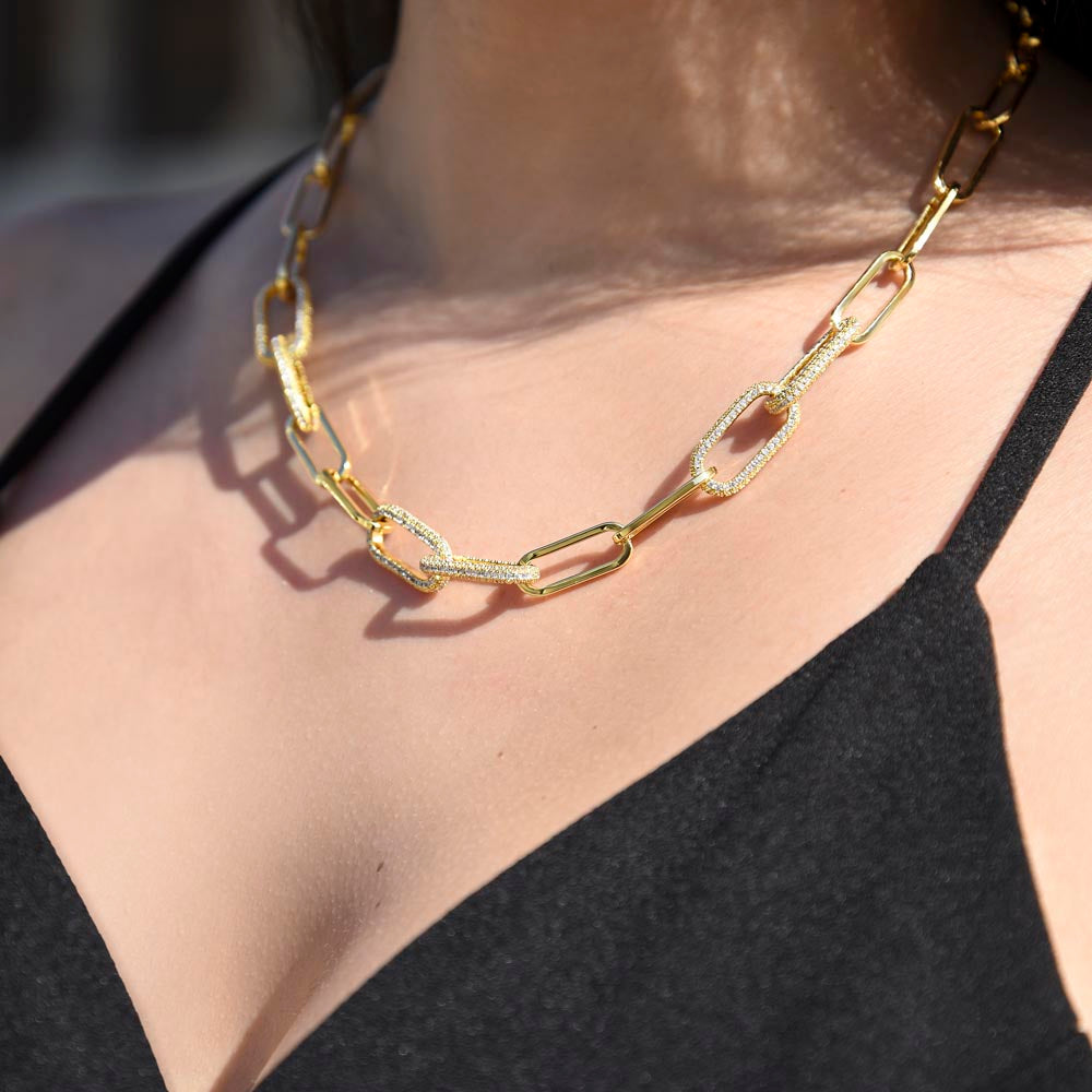 FOREVER LINKED- TO MY BEAUTIFUL WIFE - Paperclip Chain Embellished in CZ Stones.