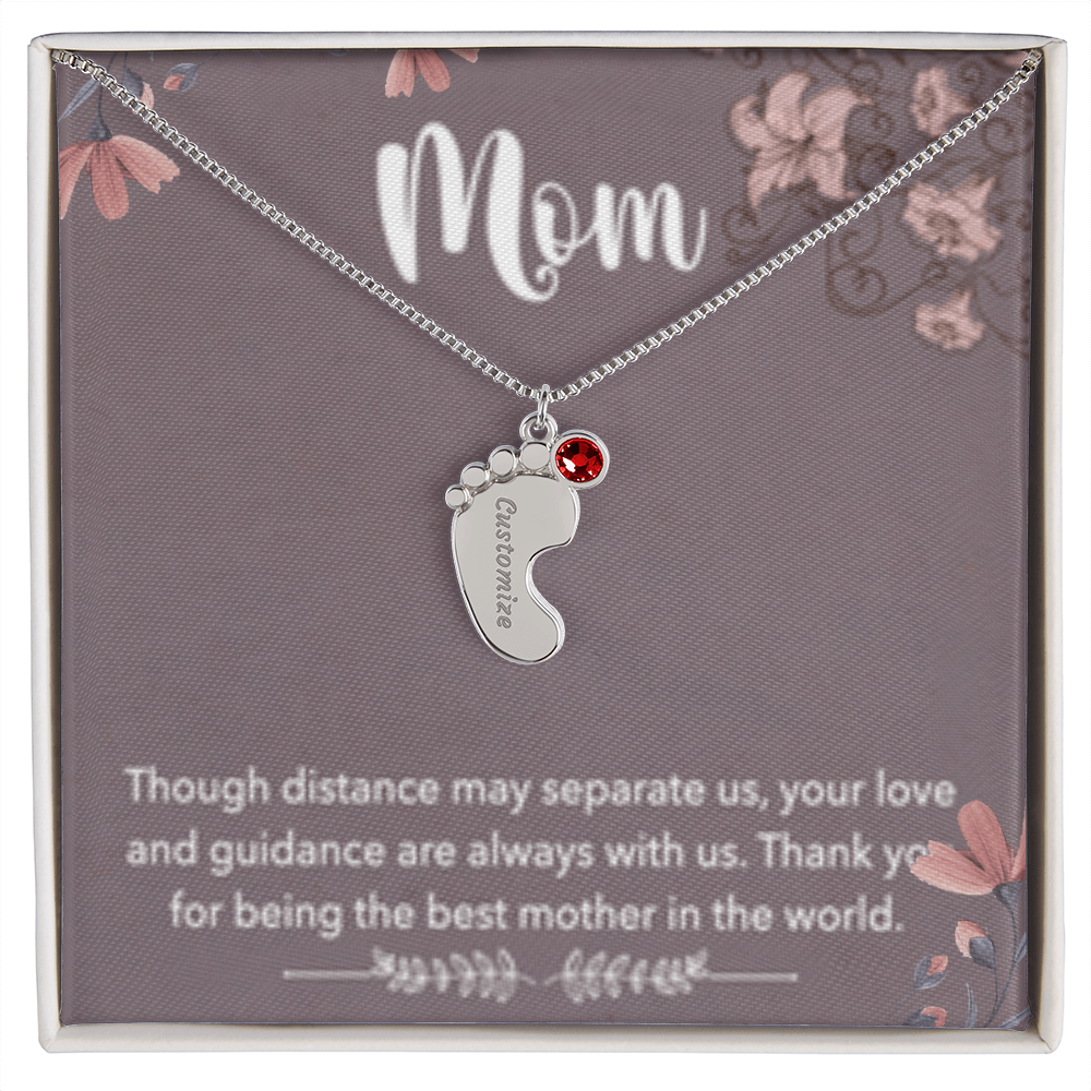MOM-Engraved Baby Feet Necklace with Birthstones