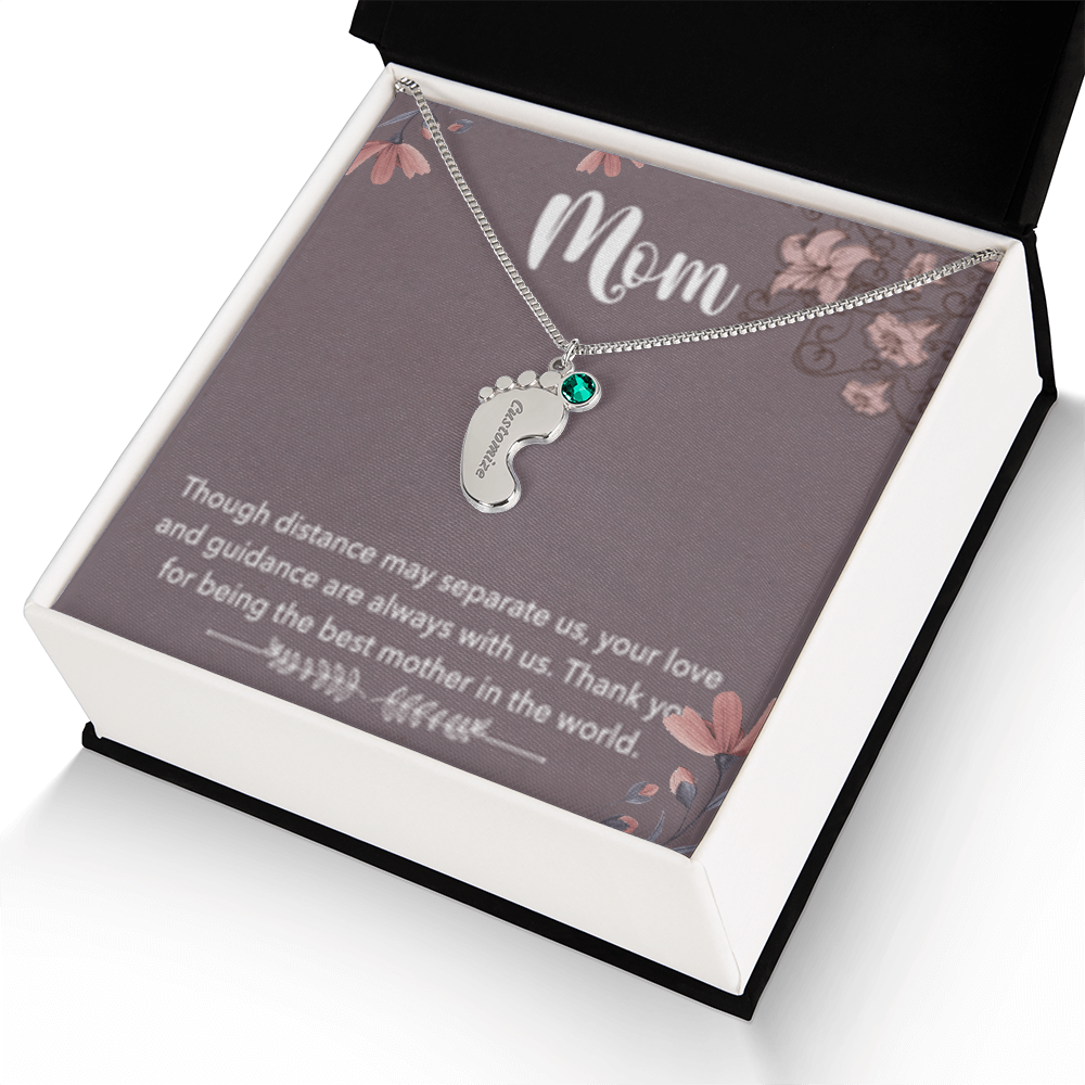 MOM-Engraved Baby Feet Necklace with Birthstones