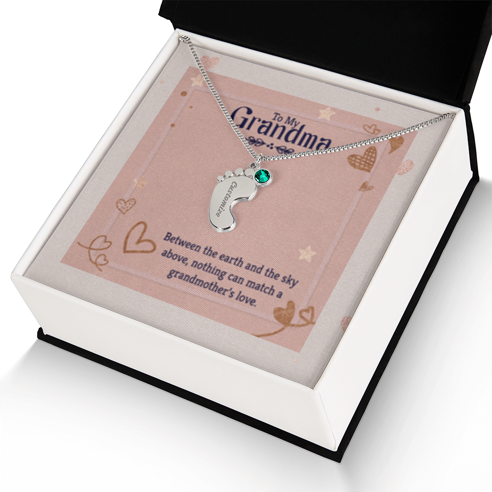 Nothing Can Match a GRANDMOTHER'S Love - Engraved Baby Feet Necklace with Birthstones