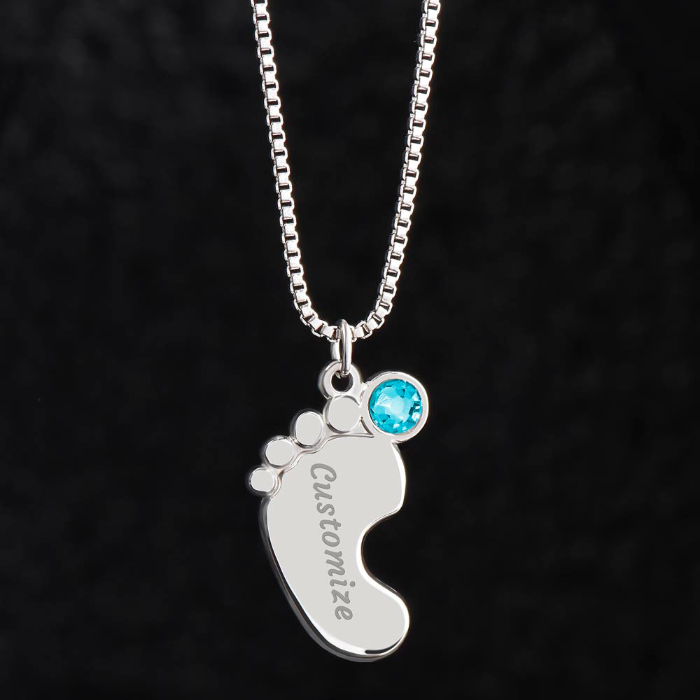 Nothing Can Match a GRANDMOTHER'S Love - Engraved Baby Feet Necklace with Birthstones