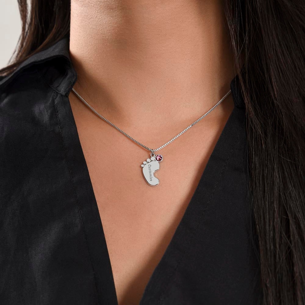 Nothing Can Match a GRANDMOTHER'S Love - Engraved Baby Feet Necklace with Birthstones