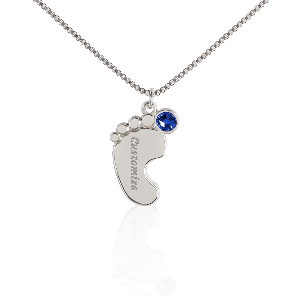 MOM-Engraved Baby Feet Necklace with Birthstones