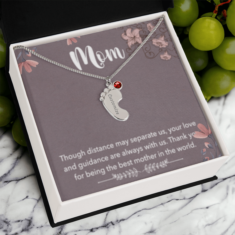 MOM-Engraved Baby Feet Necklace with Birthstones