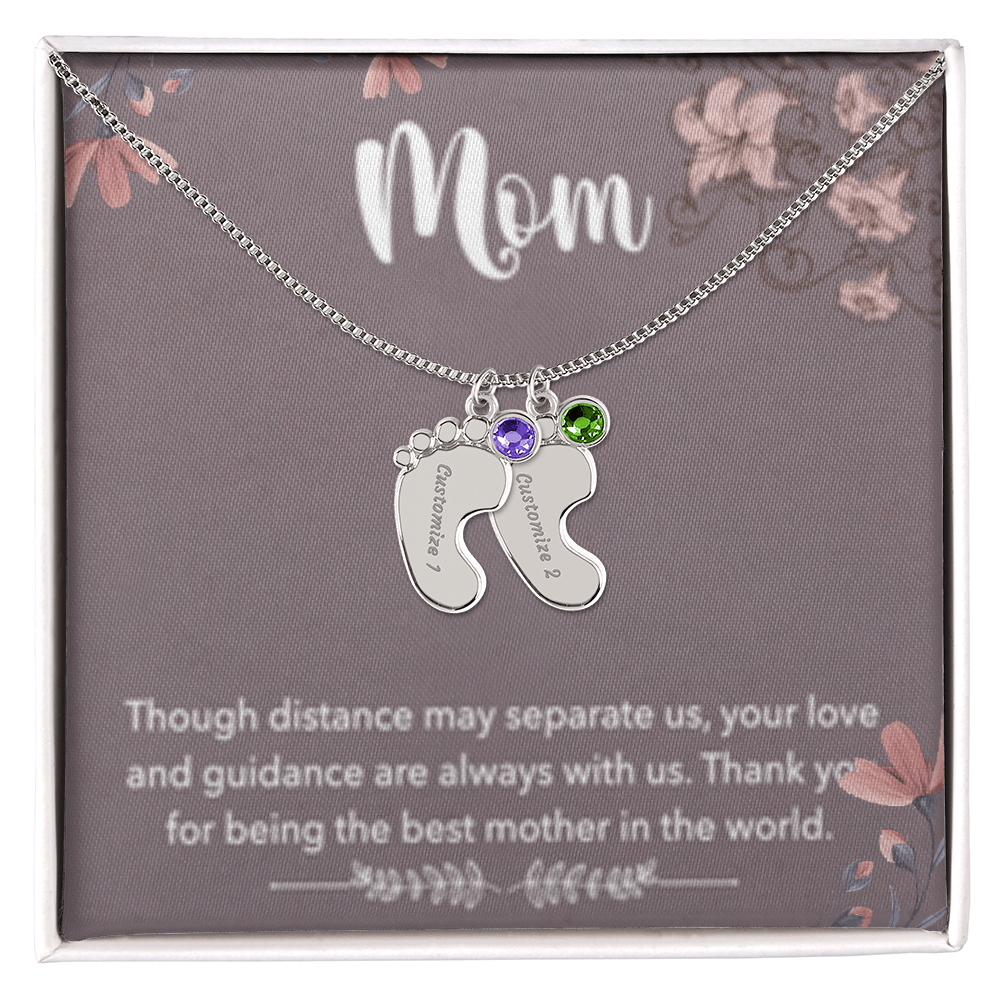 MOM-Engraved Baby Feet Necklace with Birthstones