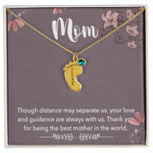 MOM-Engraved Baby Feet Necklace with Birthstones