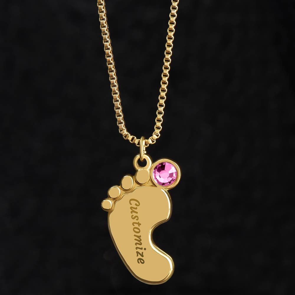 MOM-Engraved Baby Feet Necklace with Birthstones