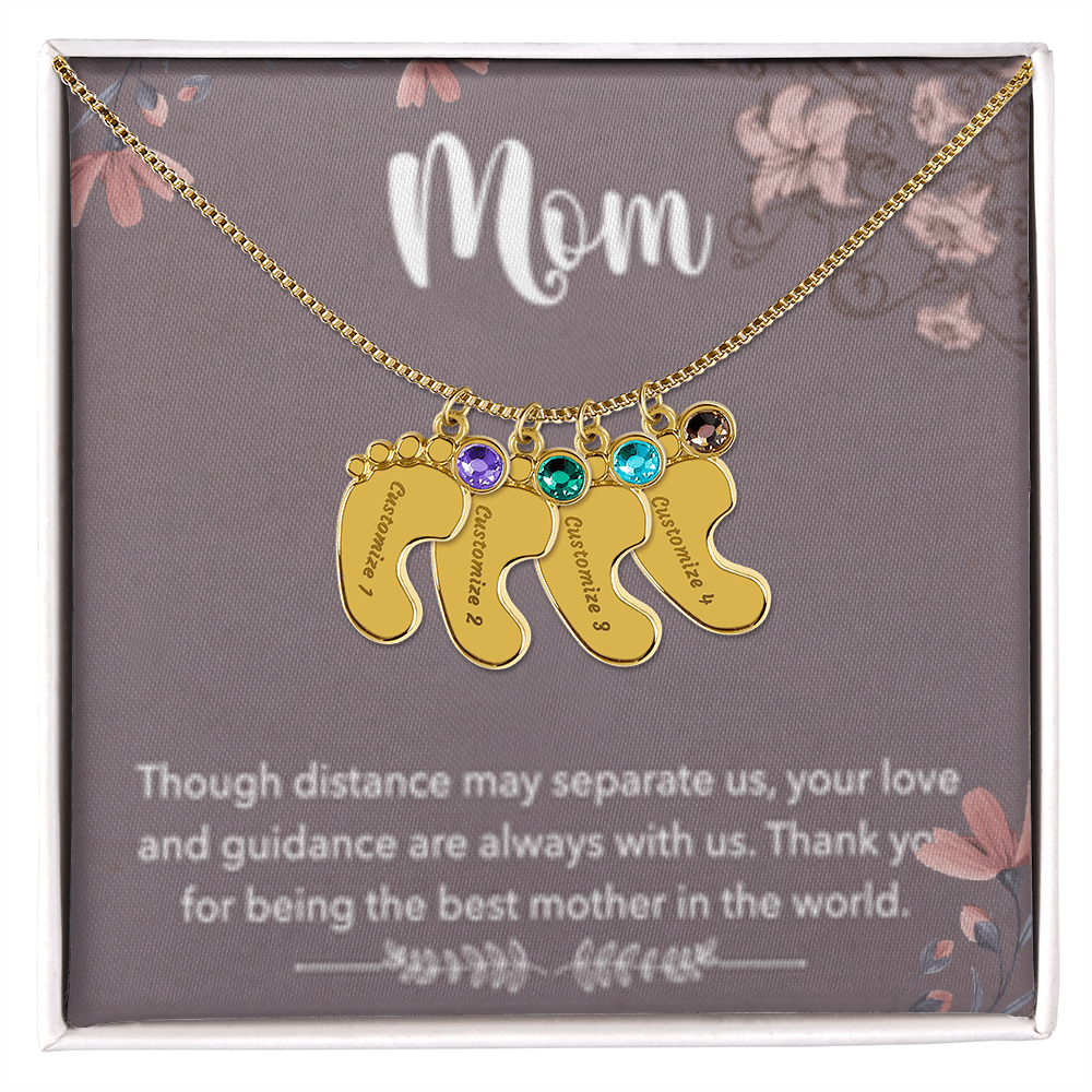 MOM-Engraved Baby Feet Necklace with Birthstones