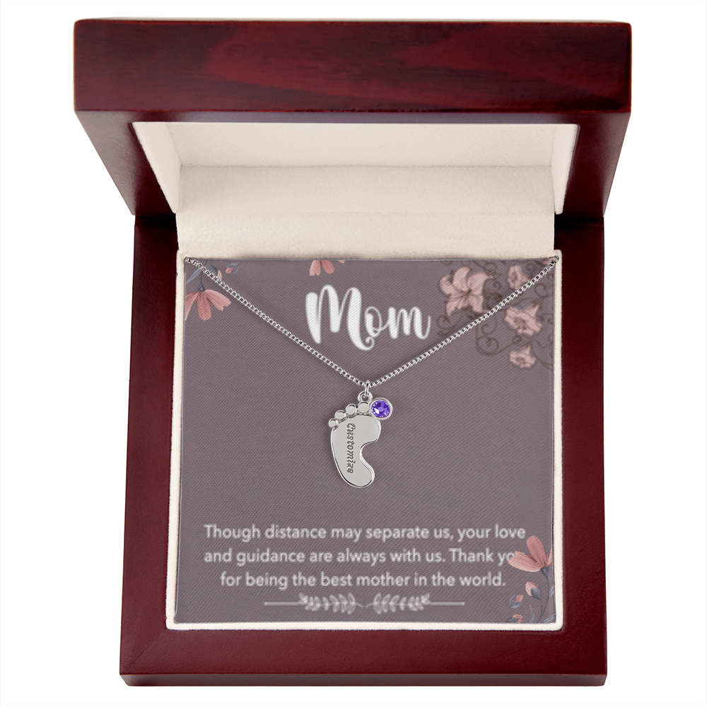 MOM-Engraved Baby Feet Necklace with Birthstones