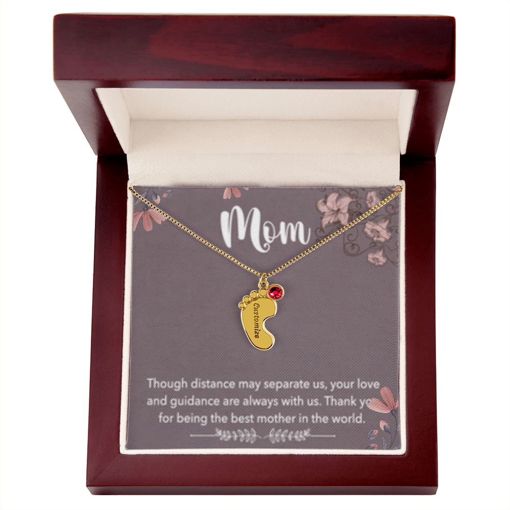 MOM-Engraved Baby Feet Necklace with Birthstones