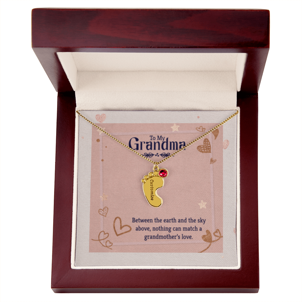 Nothing Can Match a GRANDMOTHER'S Love - Engraved Baby Feet Necklace with Birthstones