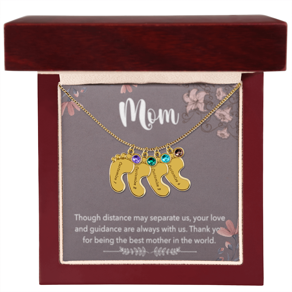 MOM-Engraved Baby Feet Necklace with Birthstones