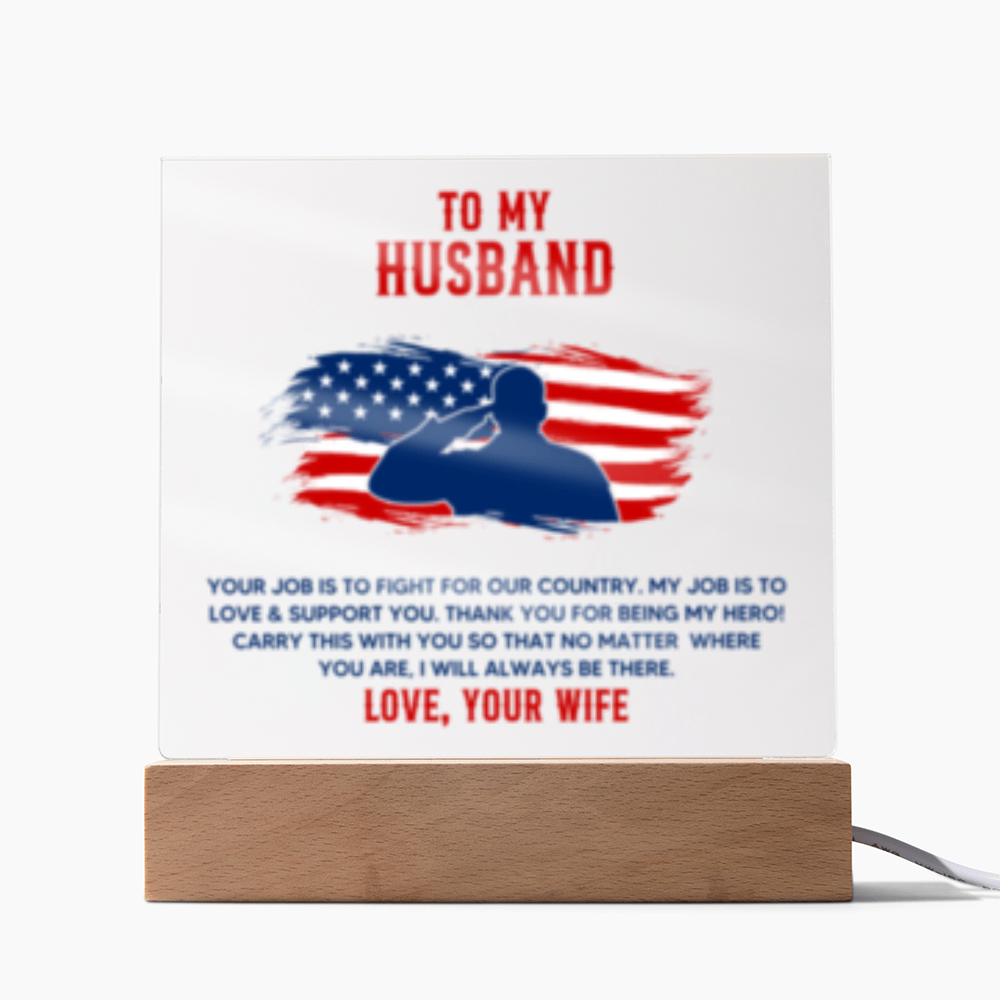 To My Husband - Veteran - USA - Acrylic Square LED Plaque