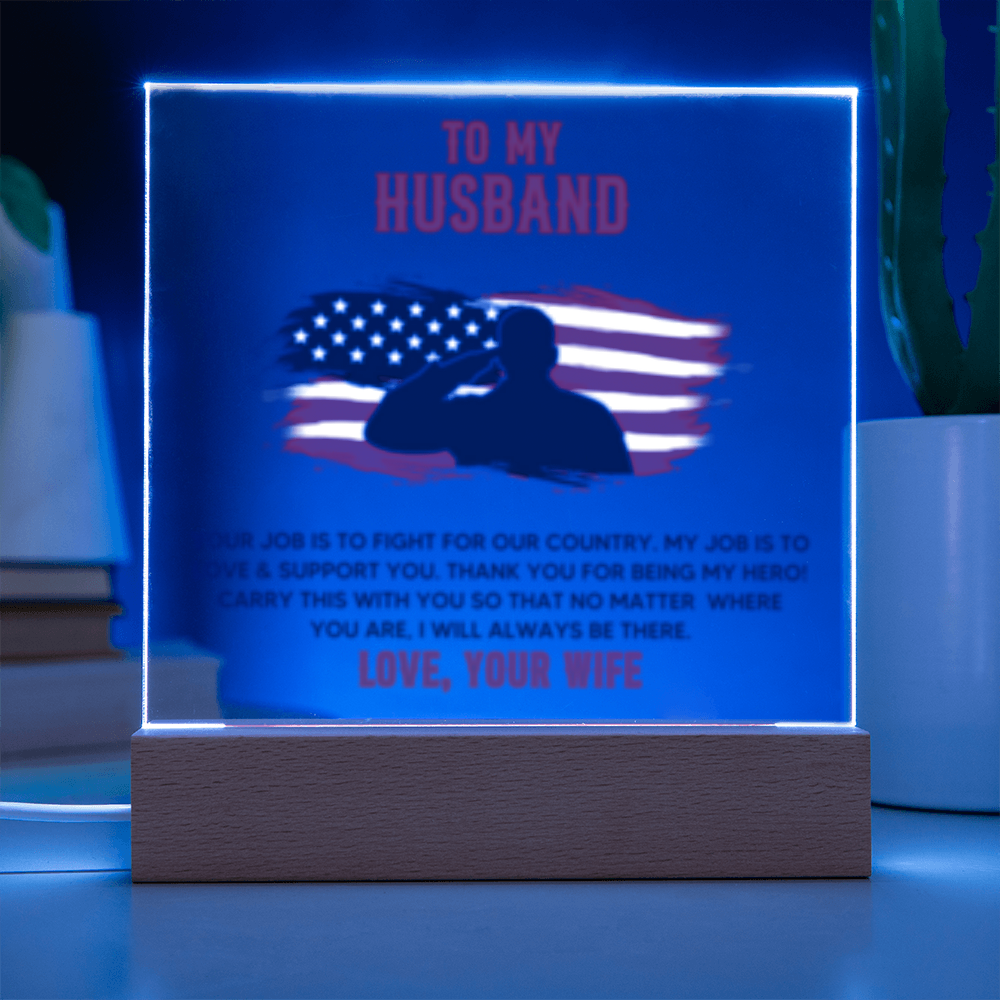 To My Husband - Veteran - USA - Acrylic Square LED Plaque