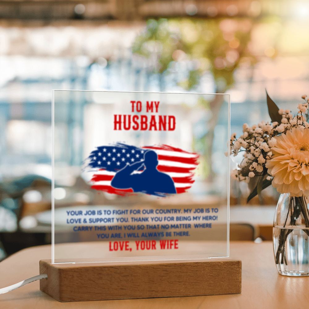 To My Husband - Veteran - USA - Acrylic Square LED Plaque