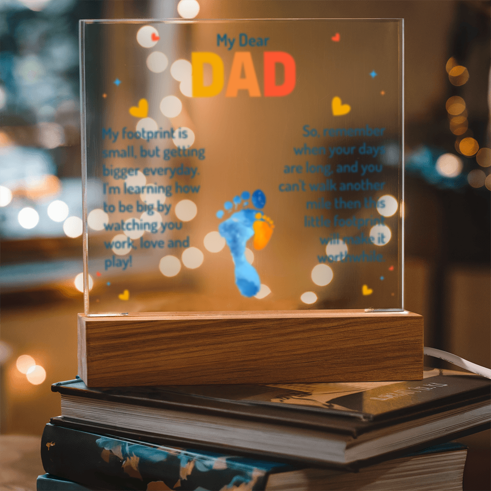 My Dear Dad Footprint - New Baby! - Acrylic Square LED Plaque