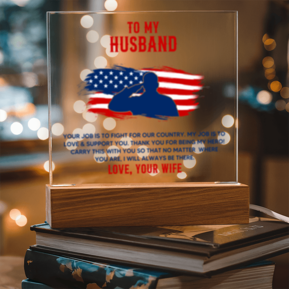 To My Husband - Veteran - USA - Acrylic Square LED Plaque