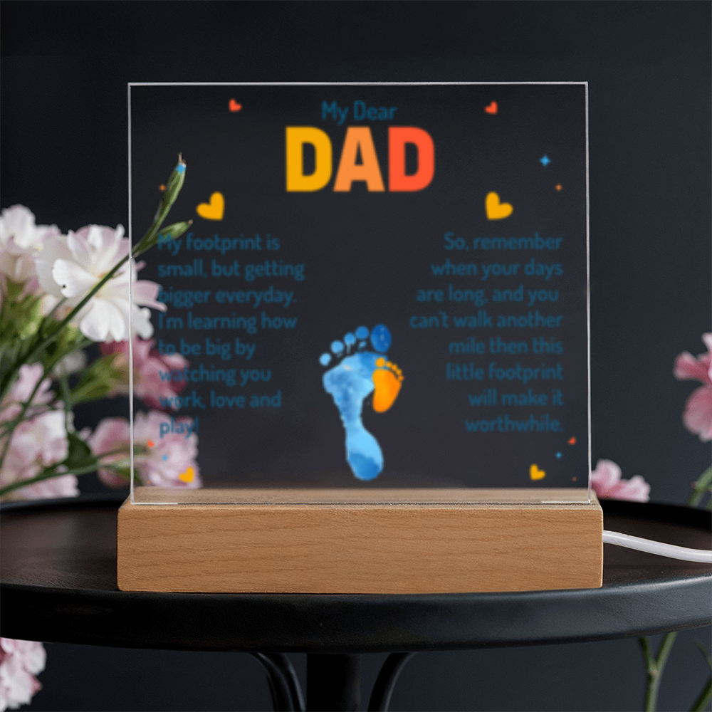 My Dear Dad Footprint - New Baby! - Acrylic Square LED Plaque