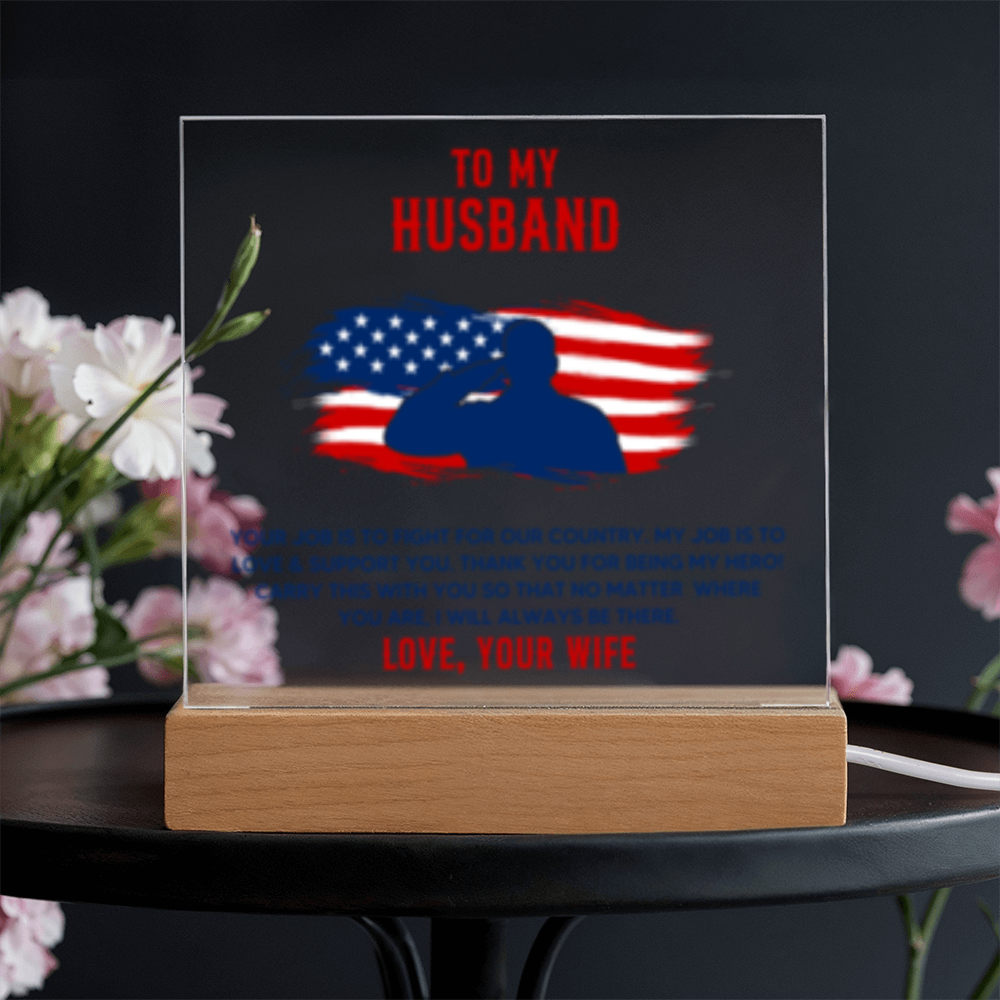 To My Husband - Veteran - USA - Acrylic Square LED Plaque