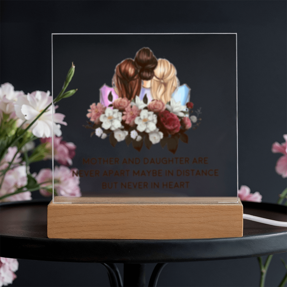 Never Apart- Mother and Daughter- Acrylic  LED Square Plaque