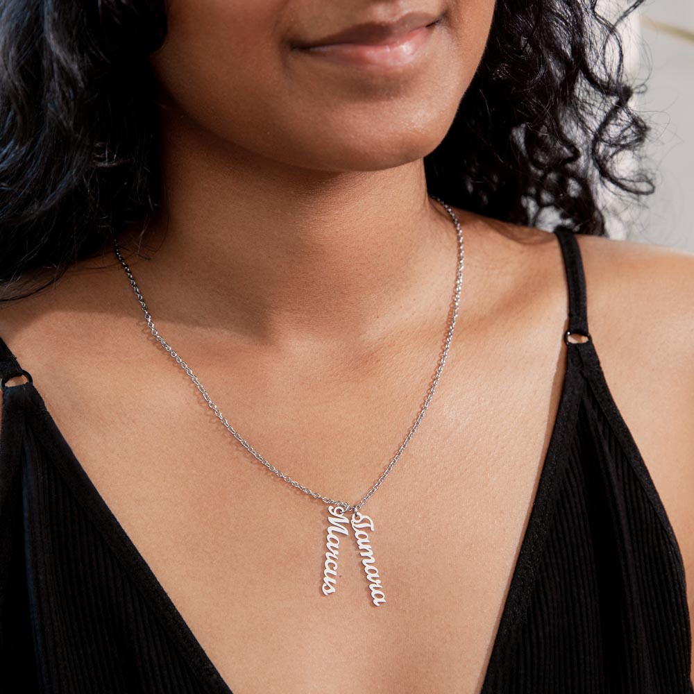 Mom-The Glue That Holds  Our Family - Multi Vertical Name Necklace