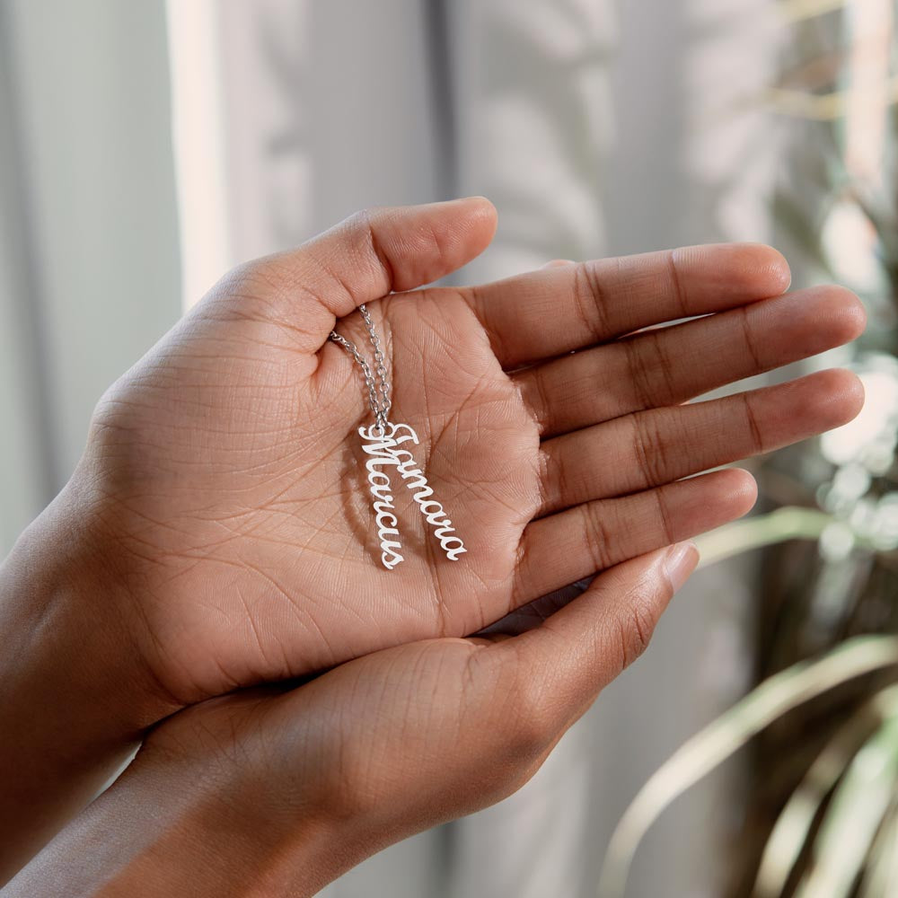 Mom-The Glue That Holds  Our Family - Multi Vertical Name Necklace